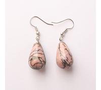 Boucles D'oreilles Pendantes En Perles De Larme En Pierre Naturelle Pendantes Boucles D'oreilles En Obsidienne Noire Rose Quartz Clair,Ligne Rhodonite