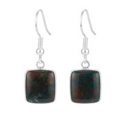 Boucles d'oreilles pendantes en pierre de sang naturelle | LK_SDAN_0118 | Boucles d'oreilles puces argentées 12 x 12mm, forme carrée, coupe lisse, ornées d'un carat (18,4 carats), multicolores,