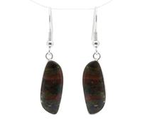 Boucles d'oreilles pendantes en pierre de sang naturelle | LK_SDAN_0127 | Boucles d'oreilles puces argentées, couleur rouge, forme fantaisie, coupe lisse, 23 x 10mm, ornées d'un carat,