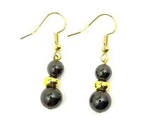 Boucles d'oreilles pendantes en pierres véritables, montage plaqué or. Idée cadeau ST Valentin, NOEL (HEMATITE)