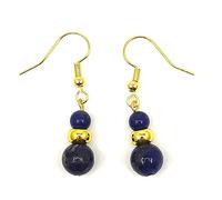 Boucles d'oreilles pendantes en pierres véritables, montage plaqué or. Idée cadeau ST Valentin, NOEL (LAPIS LAZULI)