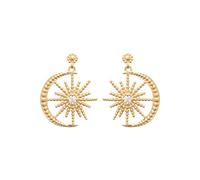 Boucles d'Oreilles Pendantes en Plaqué Or 18 carats et Zirconium - Motif Soleil et Croissant de Lune