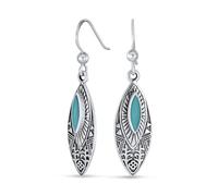 Boucles D'Oreilles Pendantes En Plume Et Feuille De Pierre Précieuse Turquoise Bleue De Style Amérindien Bohème Bijoux Occidentaux En Argent Sterling 925 Oxydé Pour Femmes Avec Fermoir À Levier