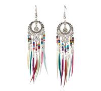 Boucles D'Oreilles Pendantes En Plumes - Boucles D'Oreilles En Plumes Longues Creuses Rétro À La Mode, Boucles D'Oreilles À Pampilles Colorées Créatives Européennes Et Américaines Pour Le Cade