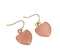 Boucles D'Oreilles Pendantes En Quartz Rose En Forme De Cœur, Faites À La Main avec Des Pierres Précieuses et Un Crochet Plaqué Or, Style Bohème Vintage, Bijoux Rétro Légers pour Femmes