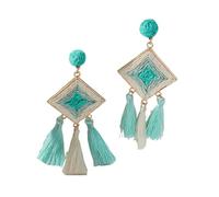 Boucles D'Oreilles Pendantes En Raphia Bleu Menthe pour Femme, Style Bohème, Géométriques, En Forme De Diamant, Idéales pour Les Voyages, La Plage, Les Cadeaux, Les Costumes et Les Accessoires.