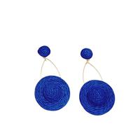 Boucles D'Oreilles Pendantes En Raphia Bleu Royal Style Bohème pour Femmes et Filles, Style Rétro, Fait À La Main, En Forme De Chapeau De Paille, Bijoux D'Été et De Plage, Cadeaux