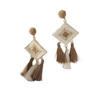 Boucles D'Oreilles Pendantes En Raphia Kaki pour Femme, Style Bohème, Géométriques, En Diamant, Idéales pour Les Voyages, La Plage, Les Cadeaux, Les Costumes et Les Accessoires.