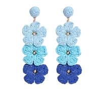 Boucles d'oreilles pendantes en raphia pour femme - Printemps été - Colorées - Légères - Enveloppées de paille tissée - Boucles d'oreilles pendantes florales tropicales - Accessoires faits à la main