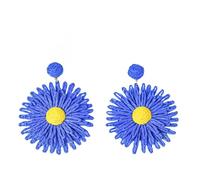 Boucles D'Oreilles Pendantes En Rotin Bohème pour Femme, Bijoux Bohèmes En Raphia Bleu Royal, En Paille et Osier, Faits À La Main, pour L'Été et La Plage