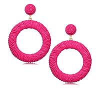 Boucles d'oreilles pendantes en rotin tressé de style bohème - Fabriquées à la main - Pour femme, Rotin, Pas de gemme