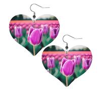 Boucles d'oreilles pendantes en similicuir avec motif de tulipes violettes