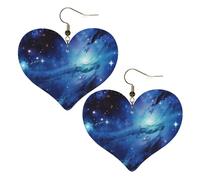 Boucles d'oreilles pendantes en similicuir pour femme - En forme de cœur - Légères - Bleu - Univers spatial - Pour la Saint-Valentin, One Size, Pas de pierre précieuse