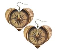 Boucles d'oreilles pendantes en similicuir pour femme - En forme de cœur - Légères - Loi de la boussole - Pour la Saint-Valentin - Cadeau de bijoux, One Size, Pas de pierre précieuse