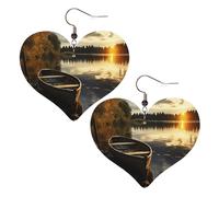 Boucles d'oreilles pendantes en similicuir pour femme - En forme de cœur - Légères - Motif bateau sur la rive du lac - Cadeau de Saint-Valentin, One Size, Pas de pierre précieuse