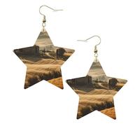Boucles d'oreilles pendantes en similicuir pour femme - En forme d'étoile - Légères - Vue du paysage typique de la Toscane - Cadeau de Saint-Valentin, One Size, Pas de pierre précieuse