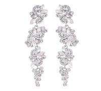 Boucles d'oreilles pendantes en strass pour mariage - Argenté - Avec cristaux floraux - Pour femme - Pour mariée, demoiselles d'honneur, bal de fin d'année, Strass, Pas de gemme