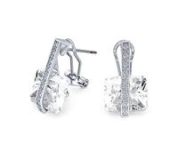 Boucles D'Oreilles Pendantes En Style Art Déco Avec Pierre Précieuse Carrée En Zircon Cubique AAA Coupe Émeraude Simulée Claire Pour Femmes Plaqué Argent Fermoir Oméga Pierre De Naissance D'Avril