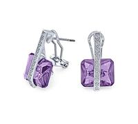 Boucles D'Oreilles Pendantes En Style Art Déco Pierre Précieuse Carrée Zircon Cubique AAA Topaze Bleue De Londres Simulée Taille Émeraude Plaqué Argent Fermoir Oméga Pierre De Naissance De Décembre