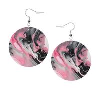 Boucles d'oreilles pendantes et créoles en cuir imprimé artistique gris marbre rose pour femme - Boucles d'oreilles pendantes et créoles parfaites pour les fêtes costumées, accessoires de filles