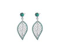Boucles d'oreilles pendantes et délicates en forme de feuille en argent sterling avec zircons verts galvanisés pour femmes