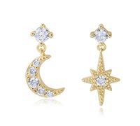 Boucles d'oreilles pendantes et pendantes asymétriques en forme d'étoile à huit branches et de lune en zircon incrusté de pierres précieuses pour femmes