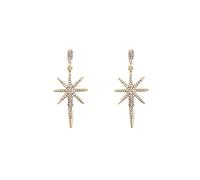 Boucles d'oreilles pendantes et pendantes en forme d'étoile à huit branches en alliage galvanisé avec zircon argenté pour femmes