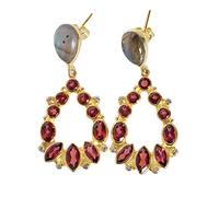 Boucles d'oreilles pendantes faites à la main en argent sterling 925 avec cabochon en labradorite multicolore et grenat CZ pour femme