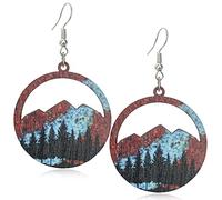 Boucles d'oreilles pendantes faites à la main en bois de style bohème coloré vintage nature nature bohème léger en bois creux en forme de larme avec motif d'arbre pour femme, Bois, Pas de gemme