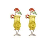 Boucles d'oreilles pendantes faites à la main en forme de bouteille de champagne pour femme - Boucles d'oreilles pendantes colorées en strass et perles pour cocktail, fête amusante pour bal et mariage