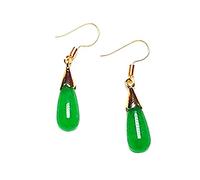 Boucles d'oreilles pendantes faites à la main en jade vert naturel plaqué or 14 carats, Perle Cristal Ambre, Sans pierre