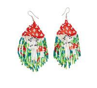 Boucles d'oreilles pendantes faites à la main - Style bohème - Longues franges - Pour femme - Perles de verre colorées - Style ethnique tribal, taille unique, Verre Métal, Pas de gemme