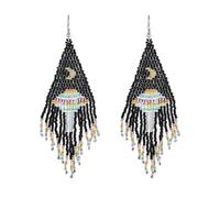 Boucles d'oreilles pendantes faites à la main - Style bohème - Longues franges - Pour femme - Perles de verre colorées - Style ethnique tribal, taille unique, Verre Métal, Pas de gemme