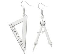 Boucles D'oreilles Pendantes Fantaisie Règle Triangle Ciseaux Argenté Femme | Alliage Léger, Style Rétro Distinctif, pour Fête et Remise de Diplôme, Présent Féminin