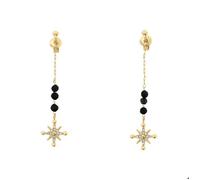 Boucles d'oreilles Pendantes Femme AUSTRALE Acier Doré Perles Noires et Noir