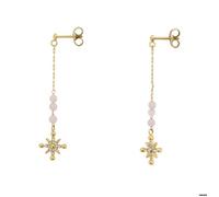 Boucles d'oreilles Pendantes Femme AUSTRALE Acier Doré Perles Roses et Rose