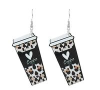 Boucles D'Oreilles Pendantes Femme Frontière Nouvelles D'oreilles Imprimé Léopard Acrylique Tasse À Café Femme Européenne Et Meilleure Vente Bijoux De La Saint-Valentin (Grey, One Size)