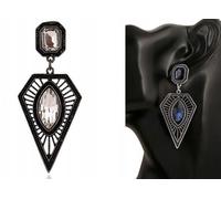 Boucles d'oreilles pendantes femme Triangles avec pierre blanche, colorée, 6.5 x 3 cm