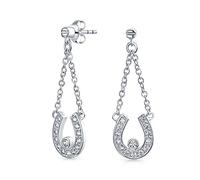 Boucles d'Oreilles Pendantes Fer à Cheval Pavé Zircon Cubique Chanceux Bijoux Western Pour Femmes Diplôme Argent Sterling .925