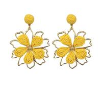 Boucles d'oreilles pendantes florales en raphia - Printemps et été - Macramé tissé coloré - Léger - Tropical - Plage - Vacances - Bijoux faits à la main, 1.1 inches, Rotin, Pas de gemme