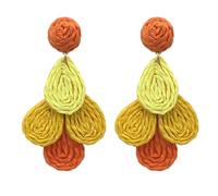 Boucles d'oreilles pendantes florales en raphia - Printemps et été - Macramé tissé coloré - Léger - Tropical - Plage - Vacances - Bijoux faits à la main, 1.1 inches, Rotin, Pas de gemme