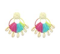 Boucles d'oreilles pendantes florales en raphia - Printemps et été - Macramé tissé coloré - Léger - Tropical - Plage - Vacances - Bijoux faits à la main, 1.1 inches, Rotin, Pas de gemme
