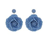 Boucles d'oreilles pendantes florales légères et exagérées - Pendentif en forme de rose - Fait à la main - Ornement en denim