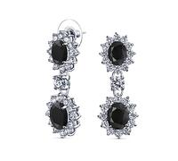 Boucles D'Oreilles Pendantes Formelles Mode En Zircone Cubique Noire Ovale En Forme Couronne Style Art Déco Vintage Pour Le Bal Promotion Les Demoiselles D'Honneur Et Le Mariage Plaquées Argent