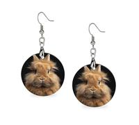 Boucles d'oreilles pendantes géométriques en bois représentant un lapin nain brun, style vintage rond et rétro, pour femme, à porter au quotidien, idéales pour un mariage, une fête ou une remise de di