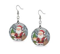 Boucles d'oreilles pendantes géométriques en bois, style gnome traditionnel de Noël pour femmes, style vintage rond rétro, à porter au quotidien, idéales pour un mariage, une fête ou une remise de dip