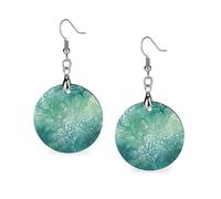 Boucles d'oreilles pendantes géométriques rondes vintage rétro en bois, inspirées des algues vertes et bleues, pour femme, à porter au quotidien. Bijou idéal pour un mariage, une fête ou une remise de