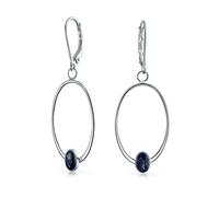 Boucles d'oreilles pendantes géométriques simples fines boho à levier en lapis-lazuli bleu pour femmes pour adolescentes en argent sterling .925