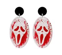 Boucles d'oreilles pendantes gothiques en bois avec carte à jouer et tête de mort pour Halloween Rouge Personnalité Hippop pour femme, taille unique, Comme décrit, Comme décrit.