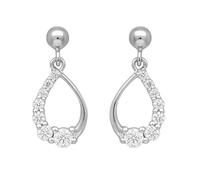 Boucles d'Oreilles Pendantes Goutte d'Eau Femme Argent 925/1000 Rhodié - Zirconium Pavé Diamant - Hauteur 20mm - Design Larme Élégante - Tige Poussette Hypoallergénique